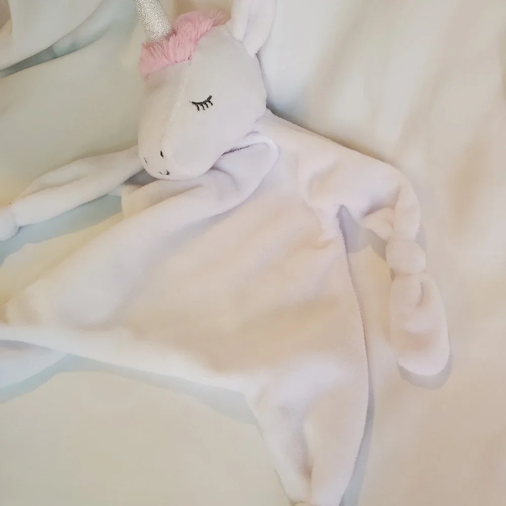 White Unicorn Lovey Security‎ Blanket Knotted Ends